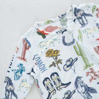 Bamboo Convertible Footie Romper - Western Dreams Pink Chicken Size: 0-3 Months