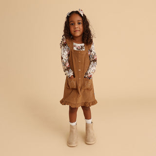 Cotton Corduroy Overall Dress - Camel (Solid Brown)