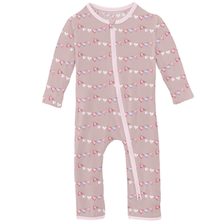 Bamboo Coverall with 2-Way Zipper - Baby Rose Heart Bunting Coveralls KicKee Pants Size: 12-18 Months