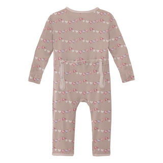 Bamboo Coverall with 2-Way Zipper - Baby Rose Heart Bunting Coveralls KicKee Pants Size: 12-18 Months