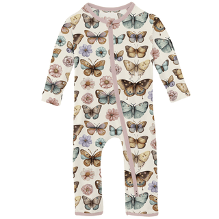 Bamboo Coverall with 2-Way Zipper - Botanical Butterflies KicKee Pants Size: 12-18 Months