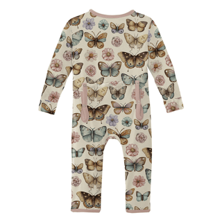 Bamboo Coverall with 2-Way Zipper - Botanical Butterflies KicKee Pants Size: 12-18 Months