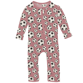 Bamboo Coverall with 2-Way Zipper - Desert Rose Soccer KicKee Pants Size: 12-18 Months