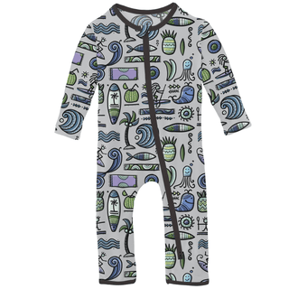 Bamboo Coverall with 2-Way Zipper - Dove Surf Coveralls KicKee Pants Size: 12-18 Months