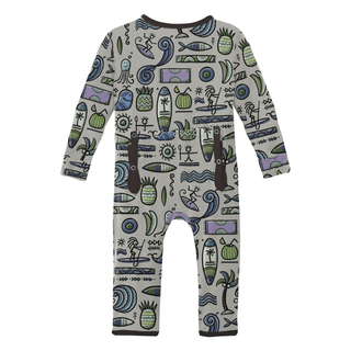 Bamboo Coverall with 2-Way Zipper - Dove Surf Coveralls KicKee Pants Size: 12-18 Months