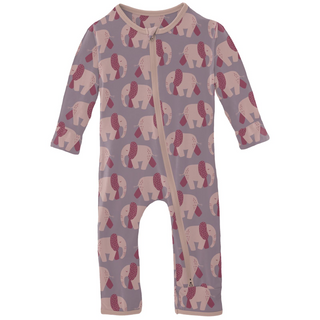 Bamboo Coverall with 2-Way Zipper - Lavender Pink Elephants