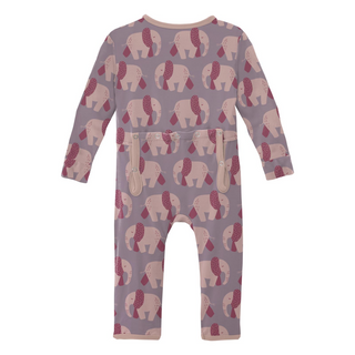 Bamboo Coverall with 2-Way Zipper - Lavender Pink Elephants