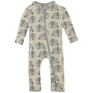 Bamboo Coverall with 2-Way Zipper - Natural Elephants