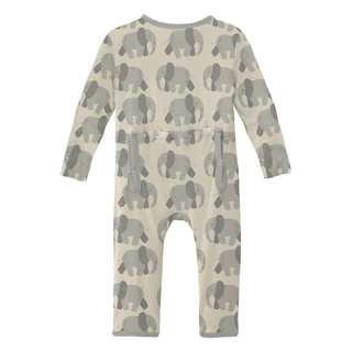 Bamboo Coverall with 2-Way Zipper - Natural Elephants