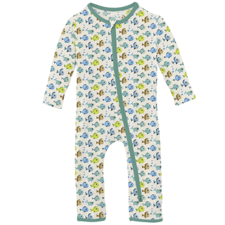 Bamboo Coverall with 2-Way Zipper - Natural Fishies Coveralls KicKee Pants Size: 12-18 Months
