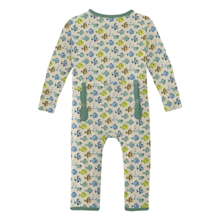 Bamboo Coverall with 2-Way Zipper - Natural Fishies Coveralls KicKee Pants Size: 12-18 Months