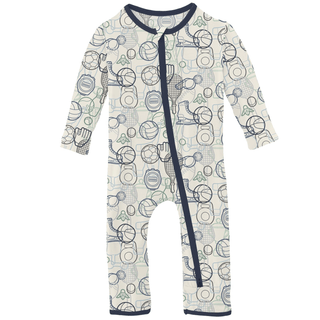 Bamboo Coverall with 2-Way Zipper - Natural Sports Gear KicKee Pants Size: 12-18 Months