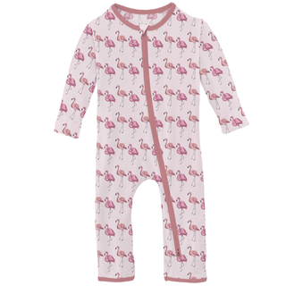 Bamboo Coverall with 2-Way Zipper - Shrinking Violet Flamingo Coveralls KicKee Pants Size: 12-18 Months