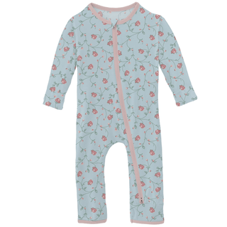 Bamboo Coverall with 2-Way Zipper - Spring Sky Floral Vines KicKee Pants Size: 12-18 Months