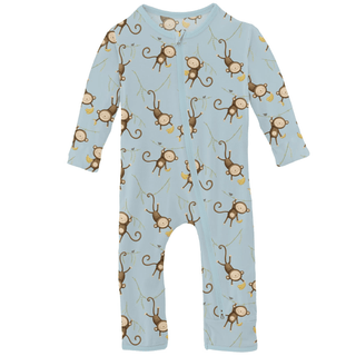 Bamboo Coverall with 2-Way Zipper - Spring Sky Monkeys & Bananas Coveralls KicKee Pants Size: 12-18 Months