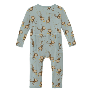 Bamboo Coverall with 2-Way Zipper - Spring Sky Monkeys & Bananas Coveralls KicKee Pants Size: 12-18 Months