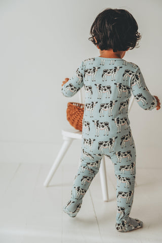 Bamboo Footie with 2-Way Zipper - Jade Cows Baby & Toddler Sleepwear KicKee Pants Size: Newborn