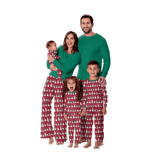 Matching family pajamas with crimson gnome patterns for a delightful holiday celebration