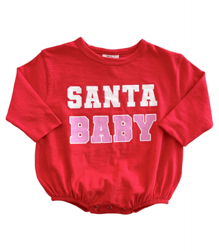 Organic Cotton Long Sleeve Bubble Romper - Santa Baby Red & Pink SIIX Collection Size: 0-3M