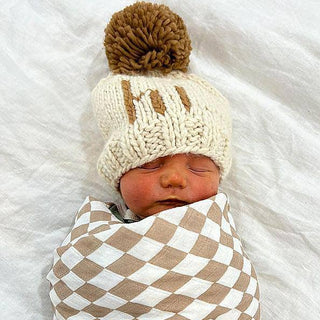 Hi. Pecan Hand Knit Beanie Hat for Baby Huggalugs Size: XS (newborn)