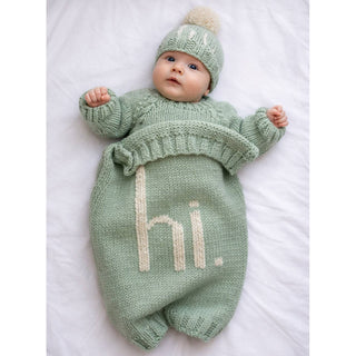 Hi. Hand Knit Blanket Sage Green Huggalugs Color: Sage