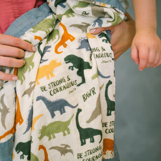 Dinosaurs "Be Strong and Courageous" Muslin Blanket The Little Rose Shop