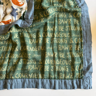 Dinosaurs "Be Strong and Courageous" Muslin Blanket The Little Rose Shop