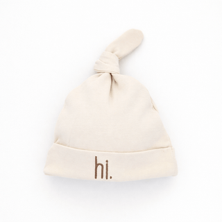 Hi. Embroidered Pecan Knotted Baby Hat Huggalugs Size: 0-3 months