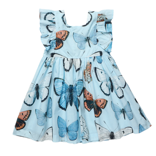 Cotton Elsie Dress - Blue Vintage Butterflies Pink Chicken Size: 2T