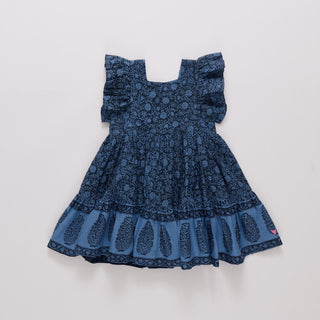Cotton Elsie Dress - Stellar Blue Garden Floral Pink Chicken Size: 2T
