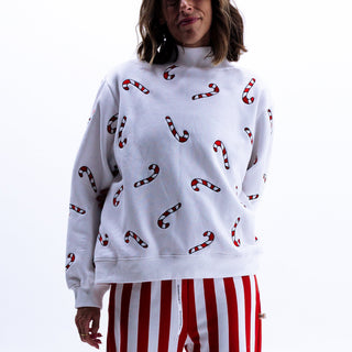 Embroidered Fleece Mockneck Sweatshirt - Candy Cane