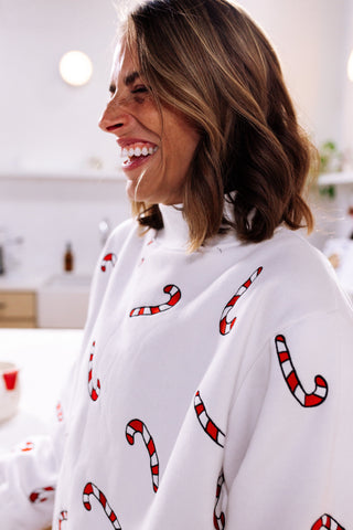 Embroidered Fleece Mockneck Sweatshirt - Candy Cane