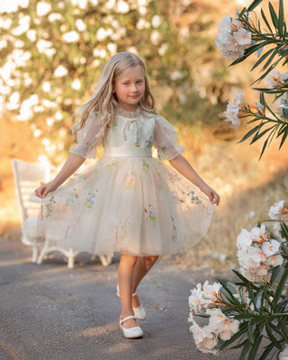 Enchanted Bloom Embroidered Tulle Dress Dresses Faeella Size: 1