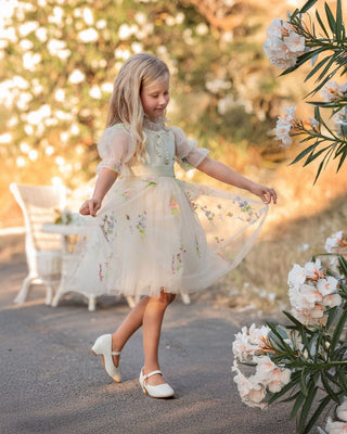 Enchanted Bloom Embroidered Tulle Dress Dresses Faeella Size: 1