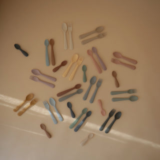 Silicone Feeding Spoons 2-Packsilicone tablewareMushieColor: Cambridge Blue/Shifting Sand