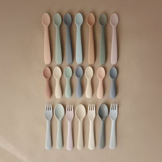 Silicone Feeding Spoons 2-Packsilicone tablewareMushieColor: Cambridge Blue/Shifting Sand