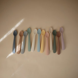 Silicone Feeding Spoons 2-Packsilicone tablewareMushieColor: Cambridge Blue/Shifting Sand