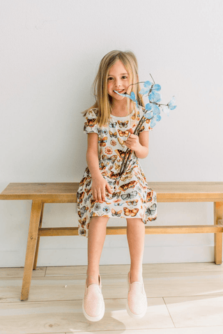 Bamboo Flutter Sleeve Twirl Dress with Pockets - Botanical Butterflies KicKee Pants Size: 2T
