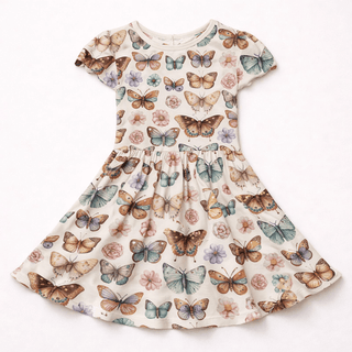 Bamboo Flutter Sleeve Twirl Dress with Pockets - Botanical Butterflies KicKee Pants Size: 2T