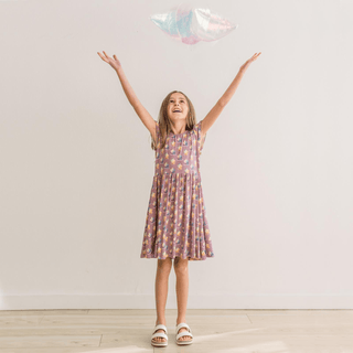 Bamboo Flutter Sleeve Twirl Dress with Pockets - Rainbow Stars