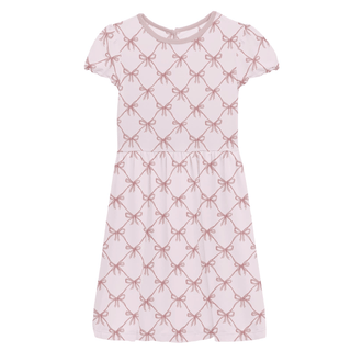 Bamboo Flutter Sleeve Twirl Dress with Pockets - Shrinking Violet Bow Lattice KicKee Pants Size: 2T