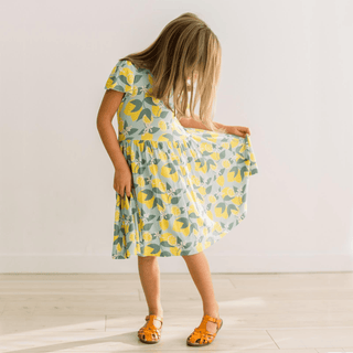 Bamboo Flutter Sleeve Twirl Dress with Pockets - Spring Sky Lemonade KicKee Pants Size: 4T