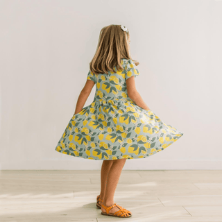 Bamboo Flutter Sleeve Twirl Dress with Pockets - Spring Sky Lemonade KicKee Pants Size: 4T