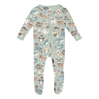 Bamboo Footie with 2-Way Zipper - Aloe Arctic Animals KicKee Pants Size: 0-3 Months