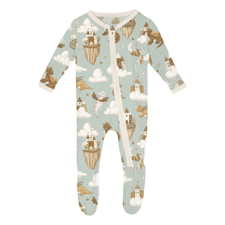 Bamboo Footie with 2-Way Zipper - Aloe Castles and Clouds KicKee Pants Size: Newborn