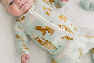 Bamboo Footie with 2-Way Zipper - Aloe Castles and Clouds KicKee Pants Size: Newborn
