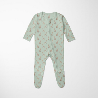 Bamboo Footie with 2-Way Zipper - Aloe Giraffe