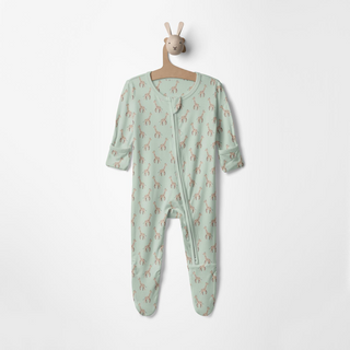 Bamboo Footie with 2-Way Zipper - Aloe Giraffe