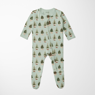 Bamboo Footie with 2-Way Zipper - Aloe Rustic Trees