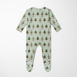 Bamboo Footie with 2-Way Zipper - Aloe Rustic Trees